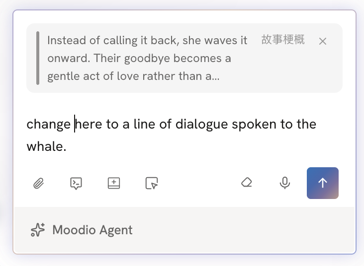 The selected text quoted in the input box, with the requested change typed below it