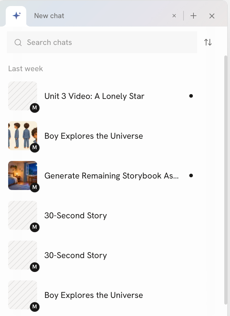The chat history list, where you can search by chat name or keyword